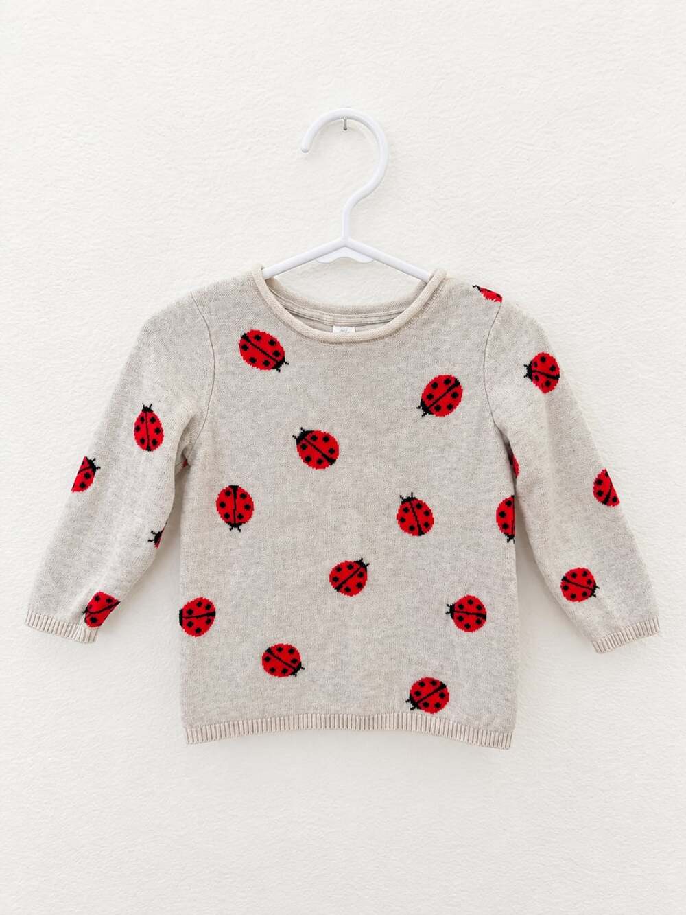 H&M Ladybug Sweater Size 6-9M Beige Red Knit Long Sleeve Pullover